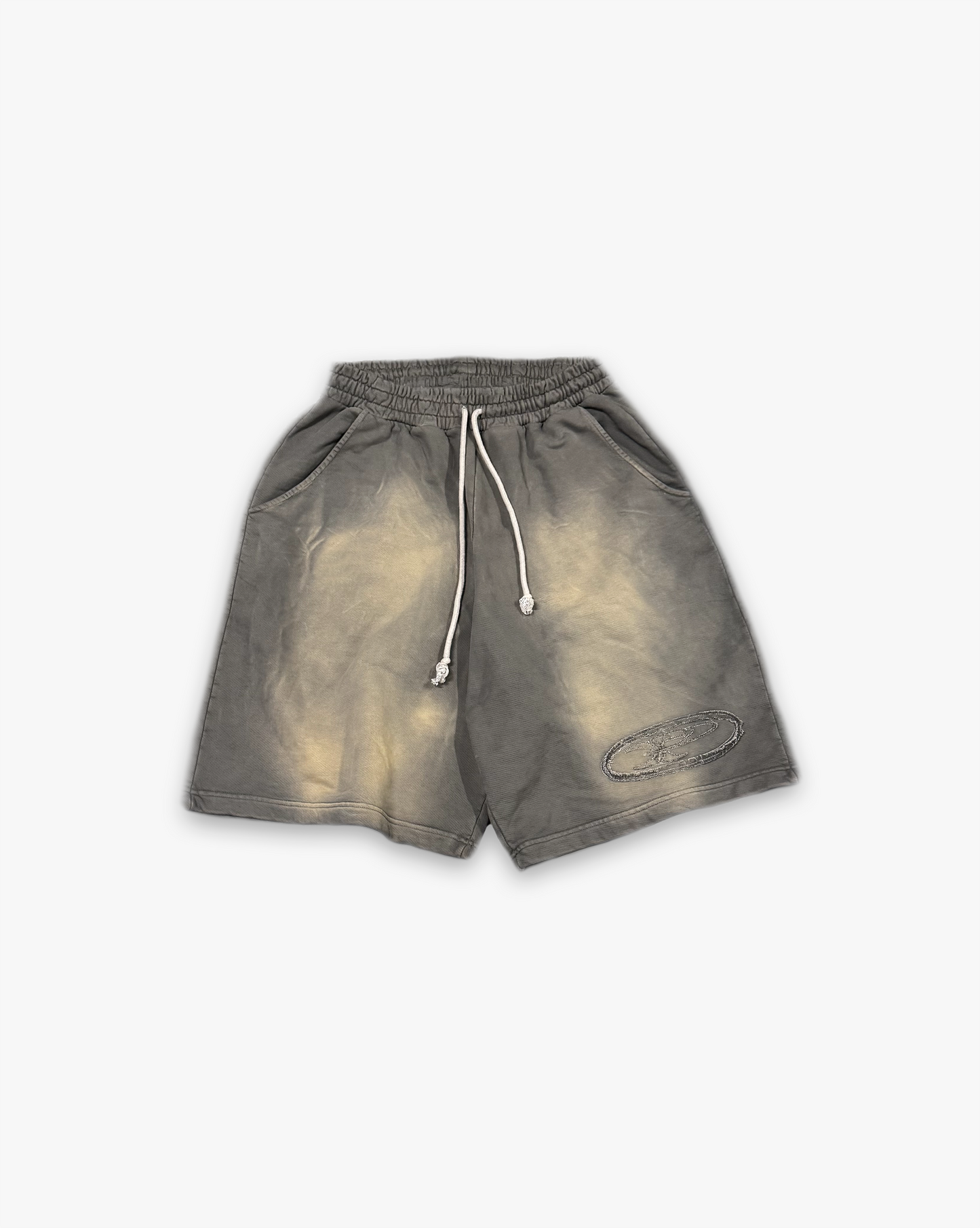 RAW FADED APPLIQUE SHORTS - BEIGE