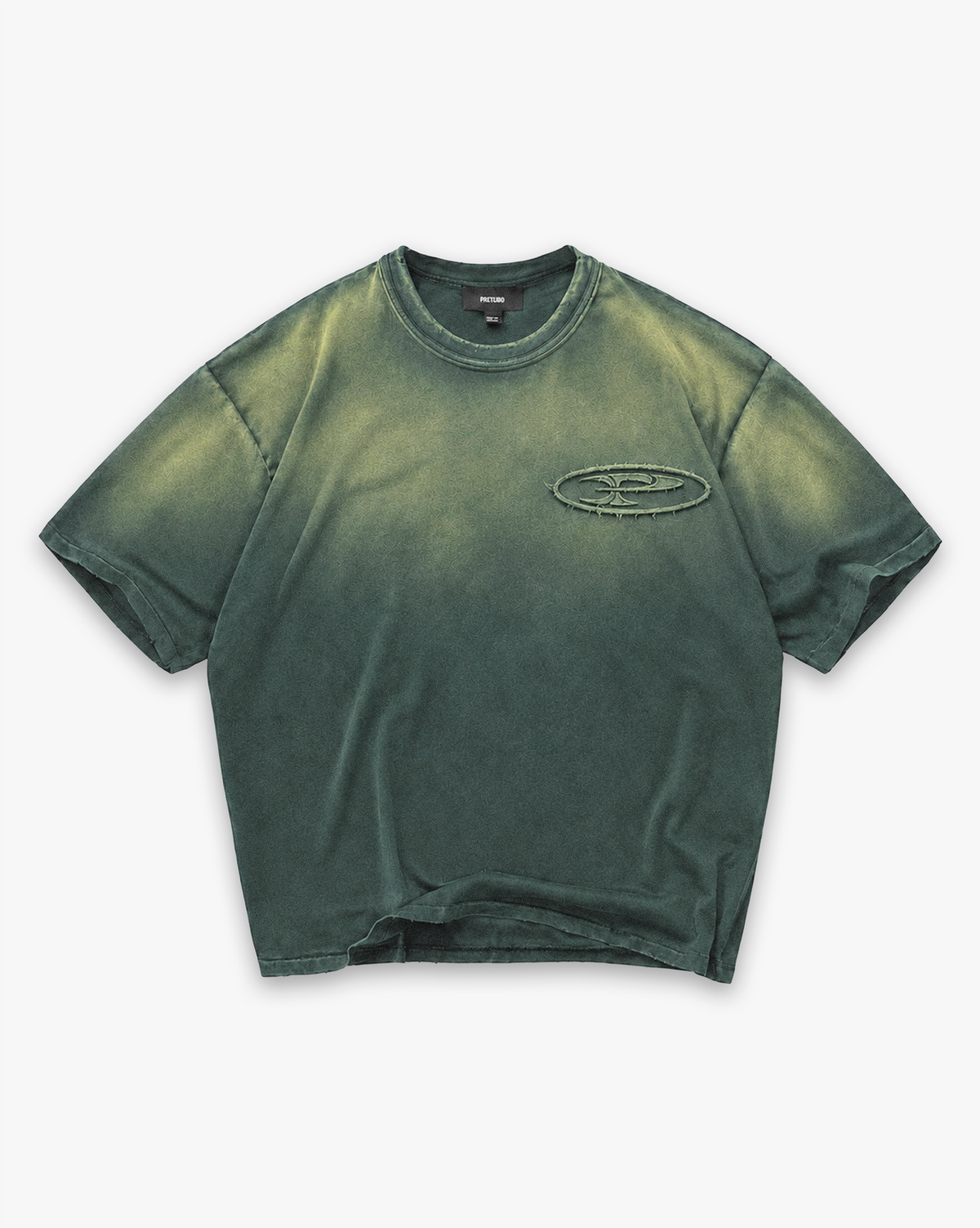 RAW FADED APPLIQUE TEE - GREEN
