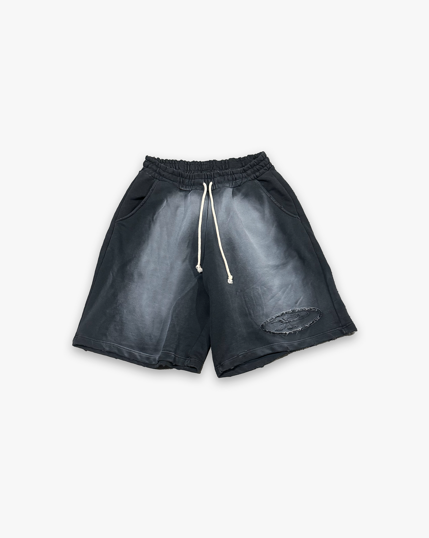 RAW FADED APPLIQUE SHORTS - SPACE GREY