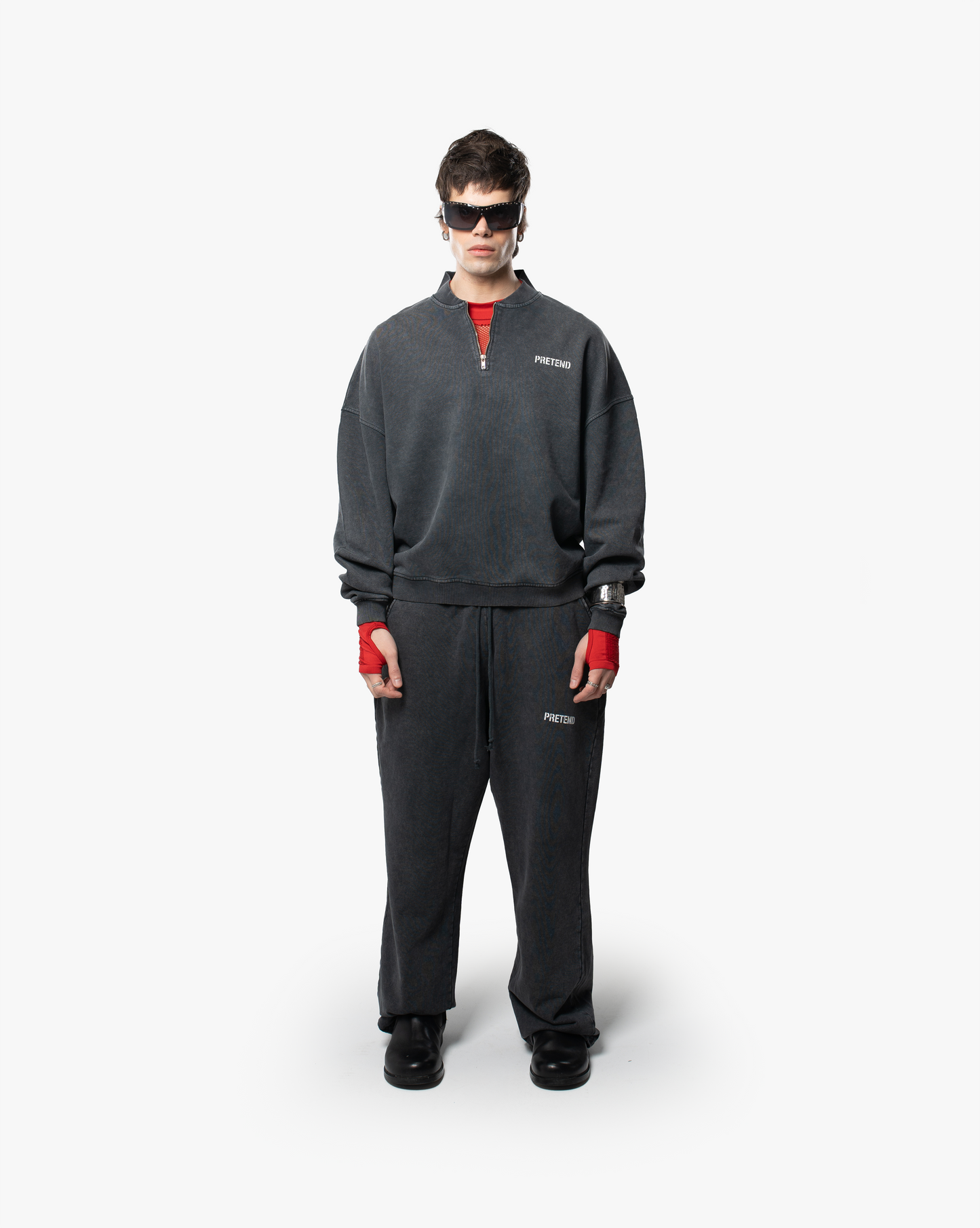 ACID WASHED QUARTER ZIP SWEATSHIRT