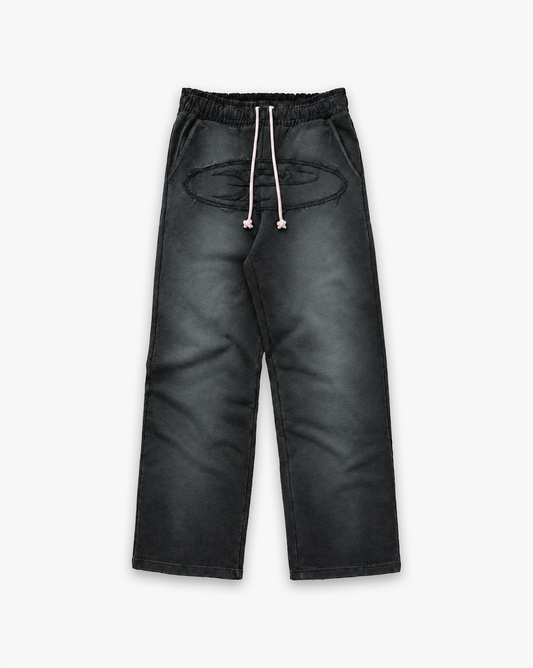 RAW FADED APPLIQUE SWEATPANTS - BLACK