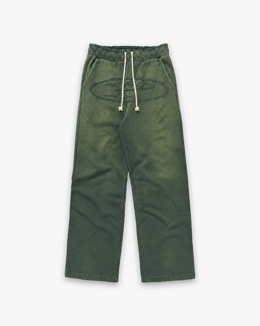 RAW FADED APPLIQUE SWEATPANTS - GREEN