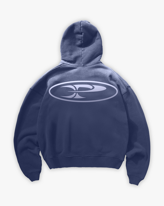 FADED RAW ZIP HOODIE - DARK DENIM BLUE