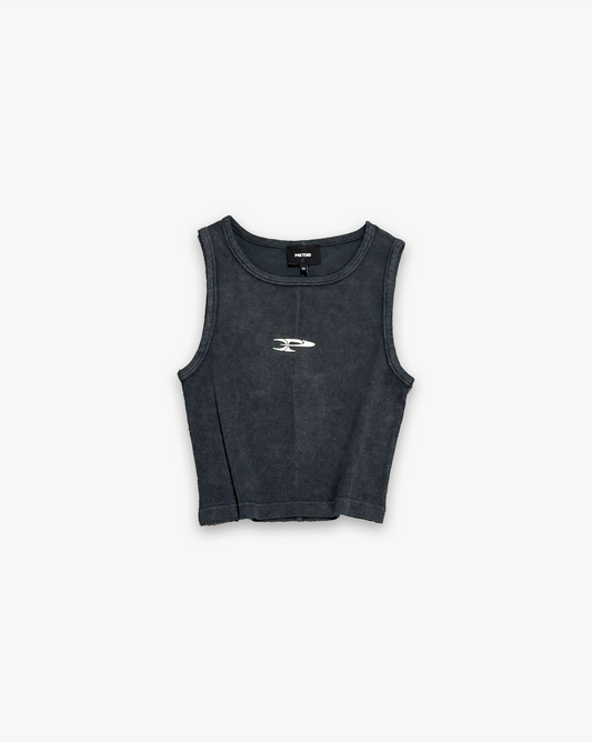 RAW RIBBED CROP TANK TOP - CHARCOAL