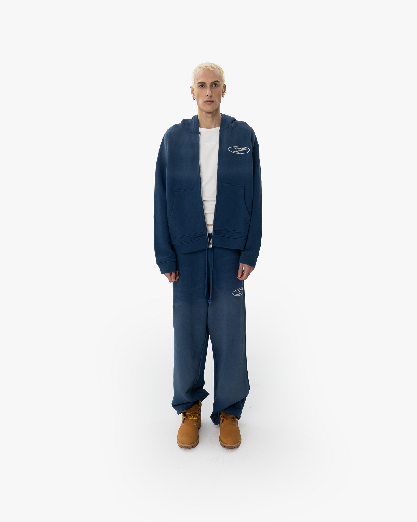 FADED RAW ZIP HOODIE - DARK DENIM BLUE