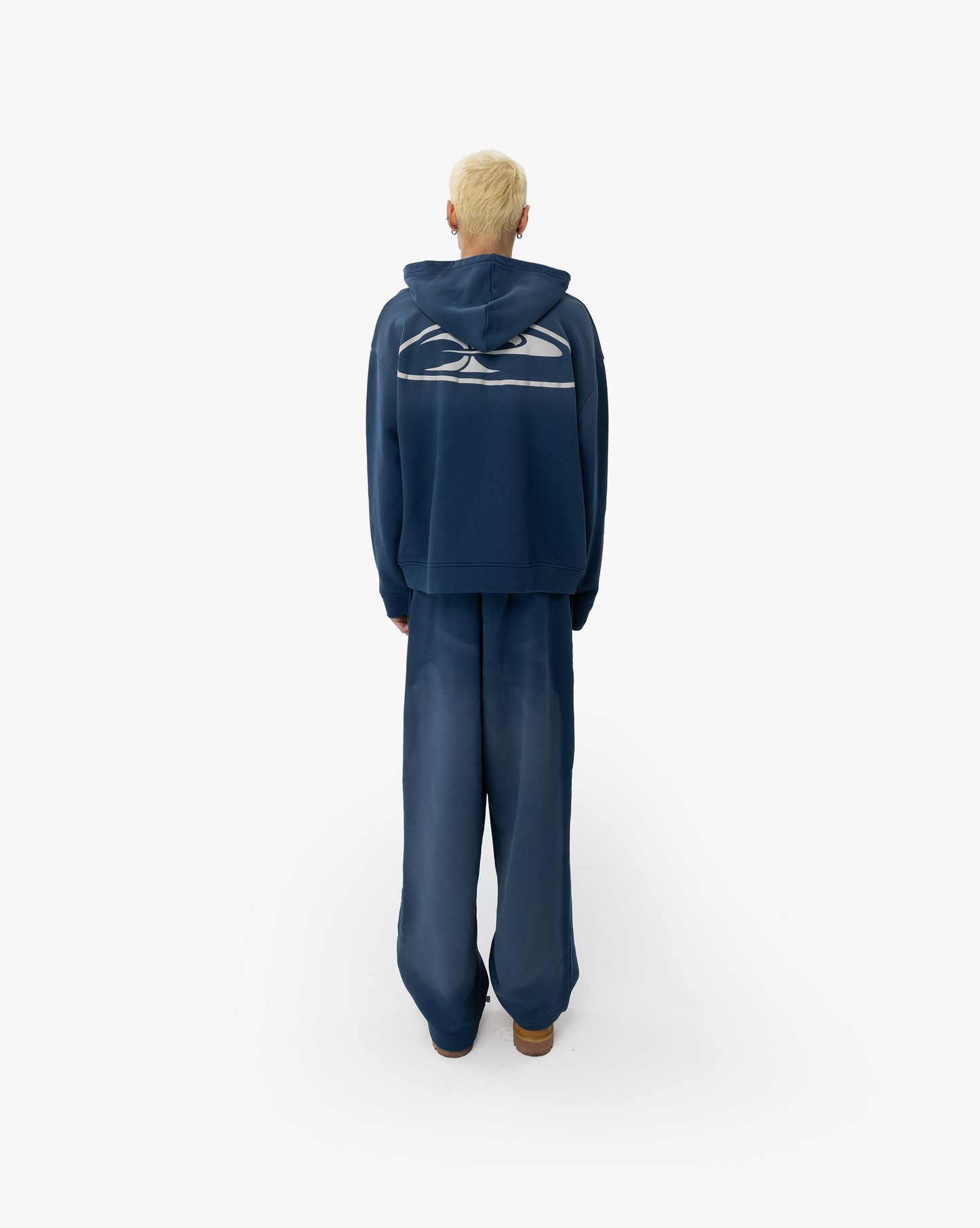 FADED RAW ZIP HOODIE - DARK DENIM BLUE