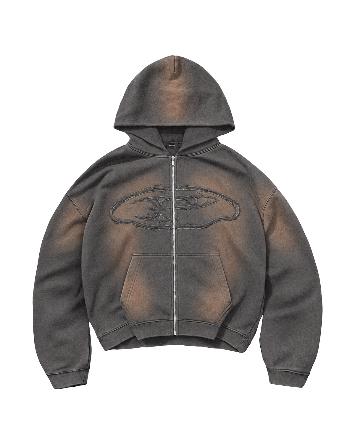 RAW FADED APPLIQUE ZIP HOODIE - ANTRASIT