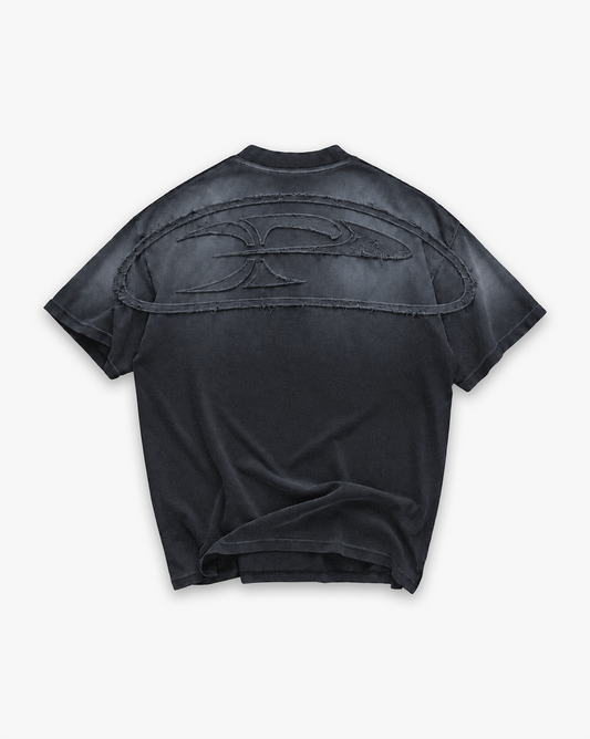 RAW FADED APPLIQUE TEE - BLACK