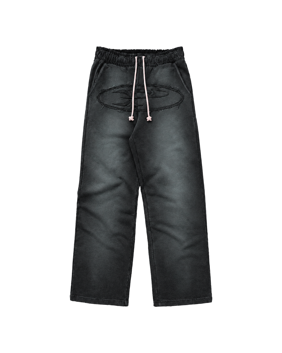 RAW FADED APPLIQUE SWEATPANTS - BLACK