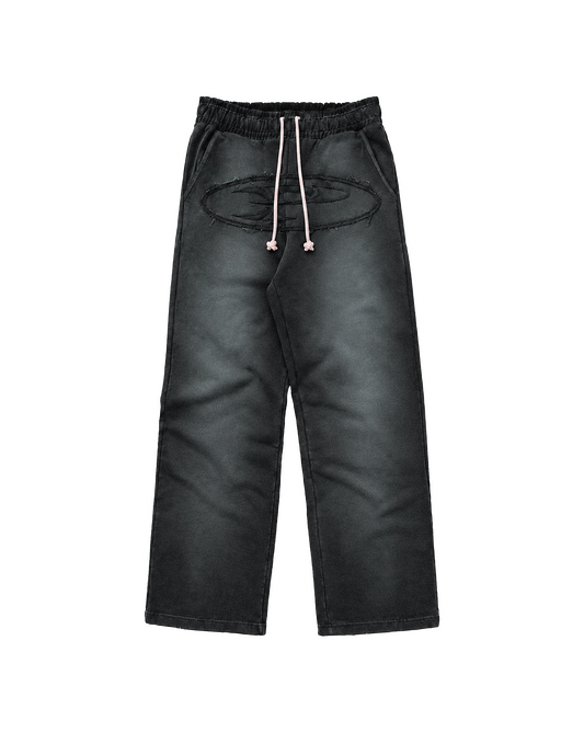 RAW FADED APPLIQUE SWEATPANTS - BLACK