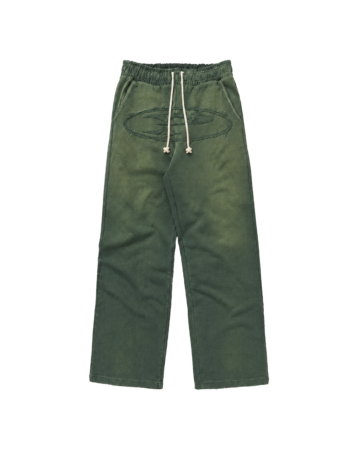 RAW FADED APPLIQUE SWEATPANTS - GREEN