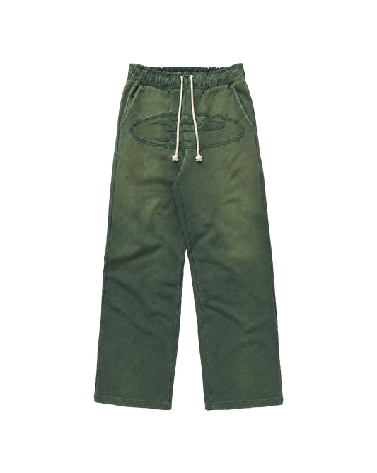 RAW FADED APPLIQUE SWEATPANTS - GREEN