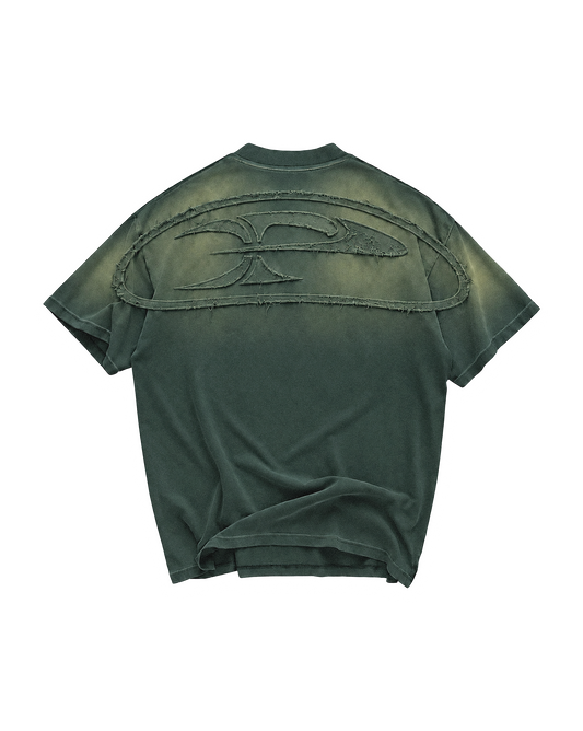 RAW FADED APPLIQUE TEE - GREEN