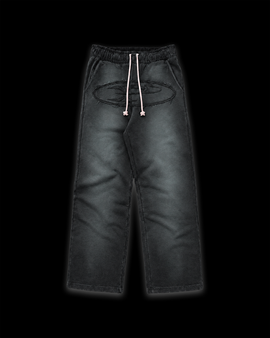 RAW FADED APPLIQUE SWEATPANTS - BLACK