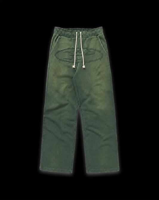 RAW FADED APPLIQUE SWEATPANTS - GREEN