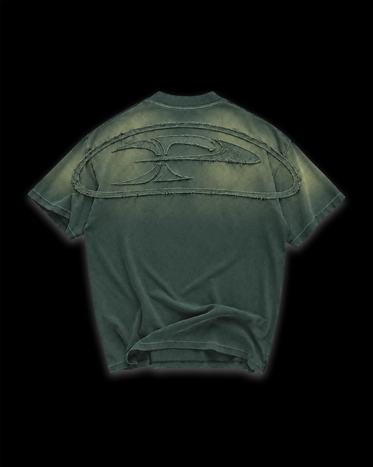 RAW FADED APPLIQUE TEE - GREEN